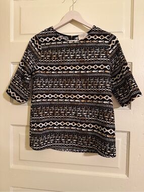 Everly Black, White & Tan Geometric Print Top